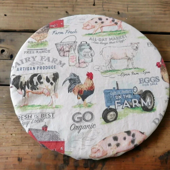 Kitchenaid Bowl Cover Reversible Farm and White and Black Ticking - Picture 3 of 5